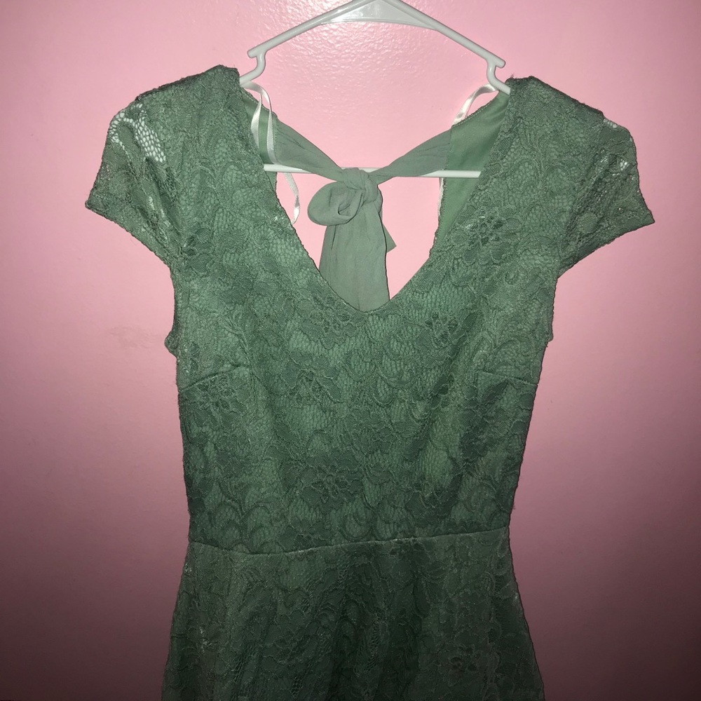 Sea foam green lace formal dress